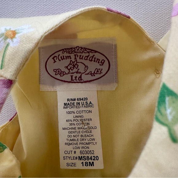 Plum Pudding 18 Months Baby Girl Yellow Floral Dress Spring Summer Easter - Picture 5 of 8